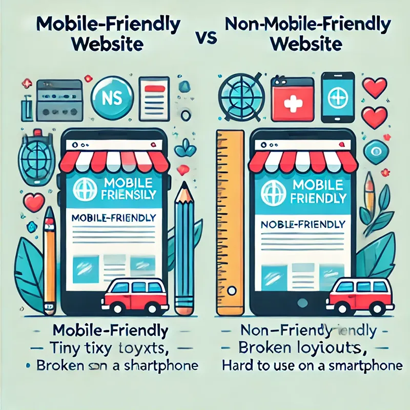 Side-by-side comparison of a mobile-friendly website vs. one that isn’t responsive.