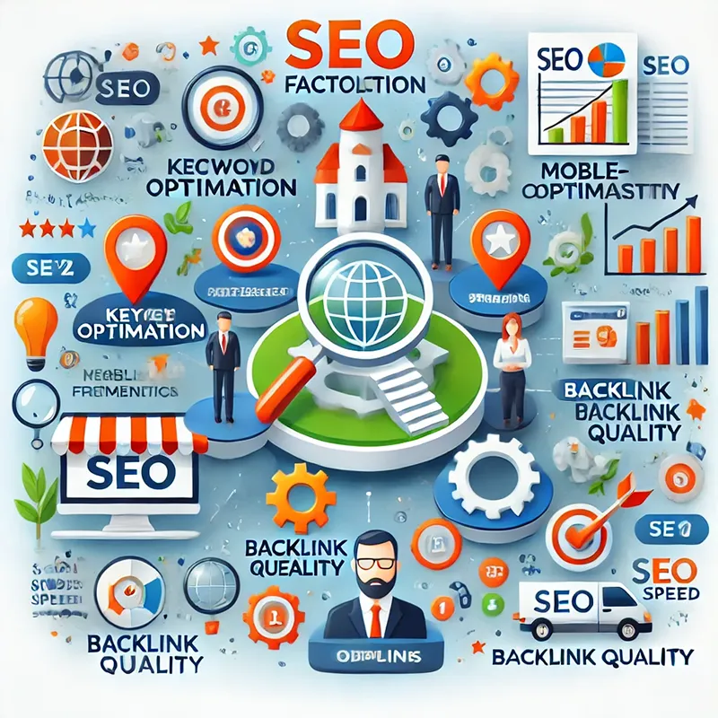 Infographic showing key SEO factors that improve search rankings.