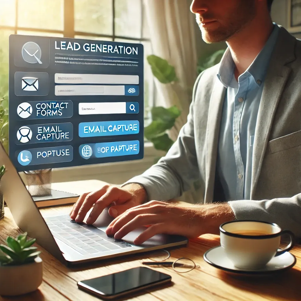 Business owner setting up lead generation tools on a website
