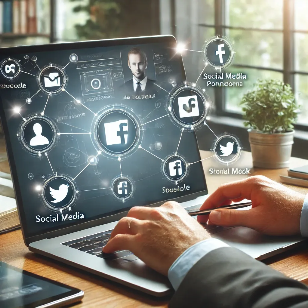 Business owner linking their website with social media platforms