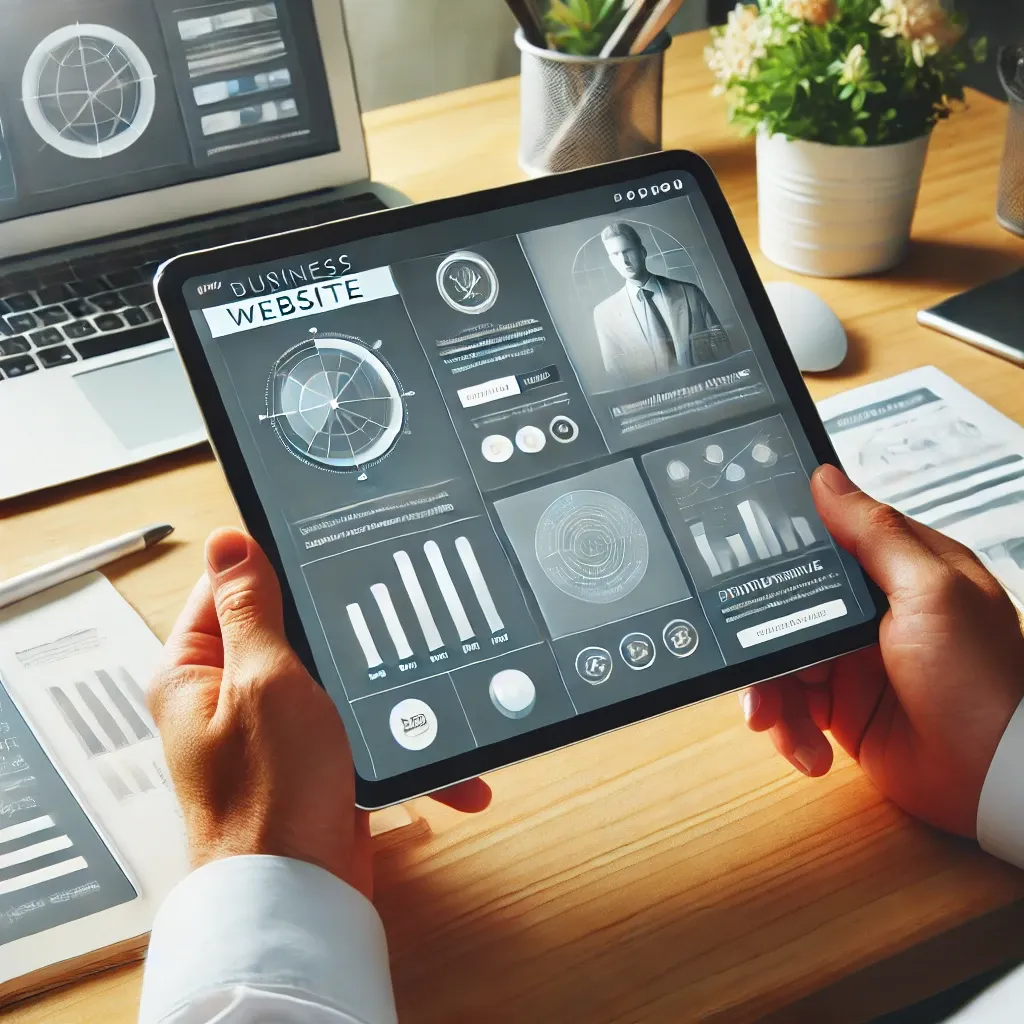 Business website design displayed on a tablet with a user-friendly layout