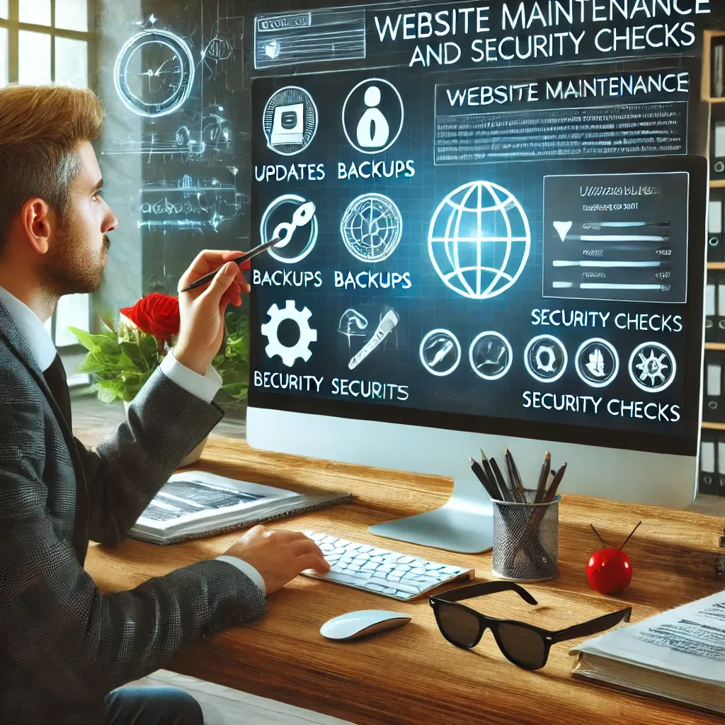 Professional performing website maintenance with updates and backups