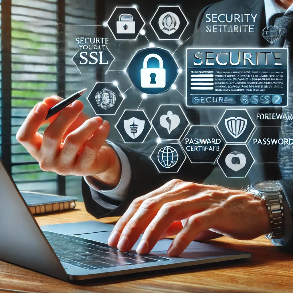 Professional securing a business website with SSL and protection tools