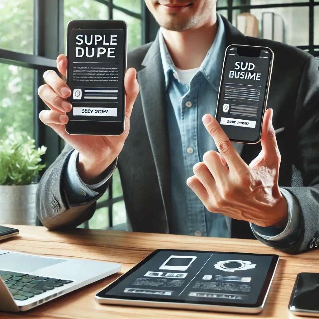 Business owner testing a mobile-friendly website on both a smartphone and a tablet